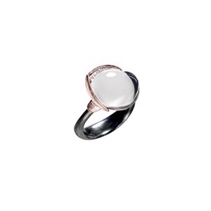 Ole Lynggaard Copenhagen - Lotus Ring str. 3 - oxideret sterling sølv med diamanter og hvid månesten A2652-322