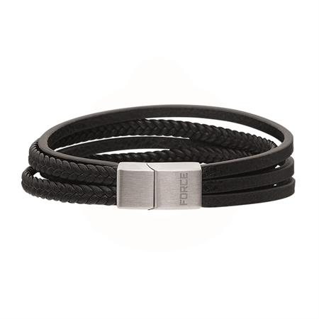 Scrouples - Force armbånd - sort læder med stål 02971