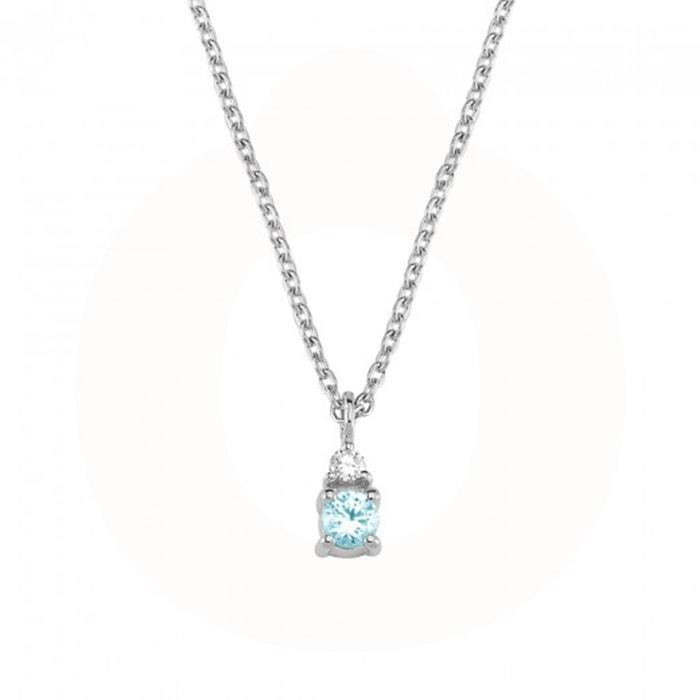 Nuran - Petit halskæde - 14 karat hvidguld m/ blå topas og 0,025ct V1110 BT 0025 HG
