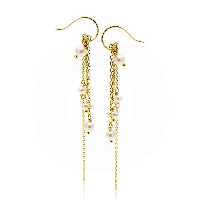 LuvaLu Jewellery - Ørebøjler Med Kæder og Ferskvandsperler - forgyldt sølv LS60154G