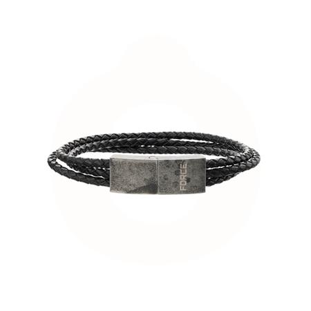 Scrouples -  Herrearmbånd - sort læder med stål 02901,21