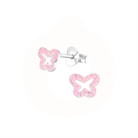 Vibholm Kids - pink sommerfugl ørestikker - sølv m. emalje APS1498-N1