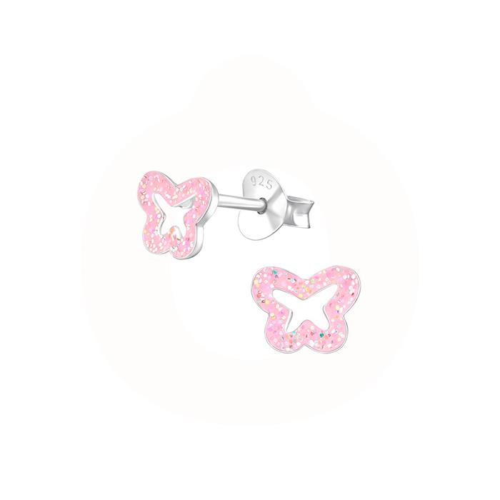 Vibholm Kids - pink sommerfugl ørestikker - sølv m. emalje APS1498-N1