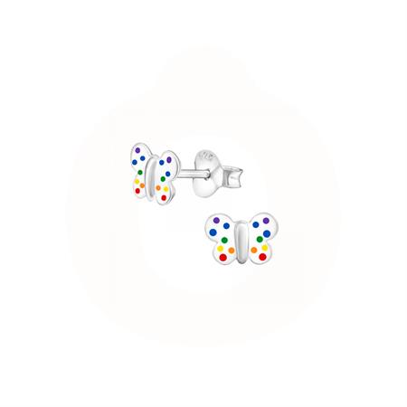 Vibholm Kids - sommerfugl ørestikker - sølv med multifarvede prikker APS2135-N1