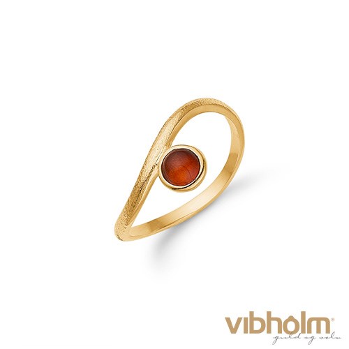 Aagaard by S Ring i 14 karat rødguld med svungen ringskinne og rav cabochon 14632777-35