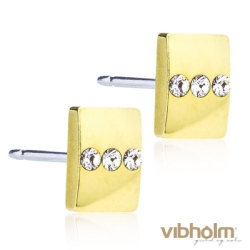 Blomdahl Medical Beauty Triple Crystal ørestikker i guldfarvet titanium med hvide swarovski krystaller. 15-1364-01