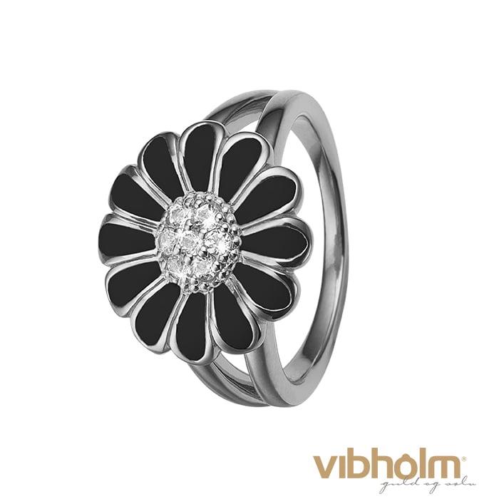 Christina Jewelry & Watches Topaz Big Black Marguerite ring i sølv 800-4.5.A