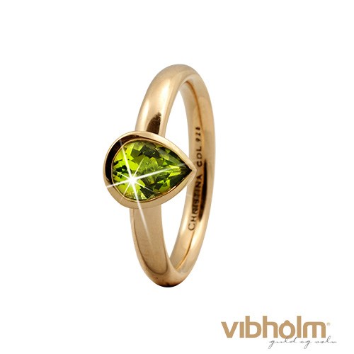 Christina Jewelry & Watches Peridot Pear ring i forgyldt sterling sølv med facetteret grøn peridot