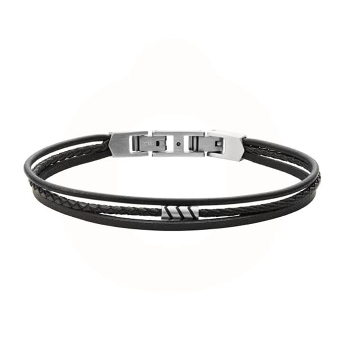 Fossil - Father\'s Day Black Leather Multi-Strand Armbånd JF03713040