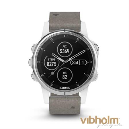 Garmin - Fenix 5S Plus Sapphire Edition Smartwatch - rustfrit stål/ruskindsrrem 010-01987-05