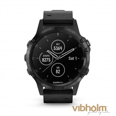 Garmin - Fenix 5S Plus Sapphire Edition Smartwatch - rustfrit stål/læderrem 010-01988-07