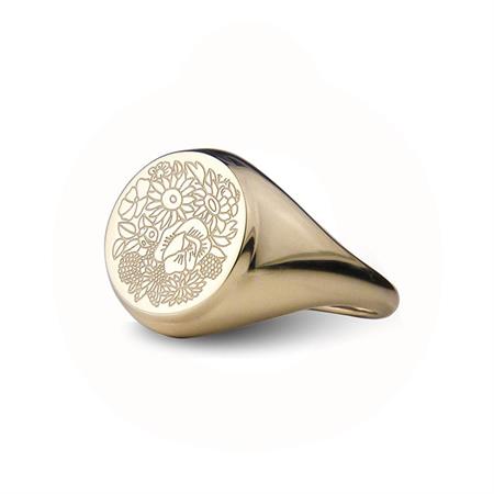 Jeberg Jewellery - Flower Tales Engraved Signet Ring - forgyldt sterlingsølv 60305