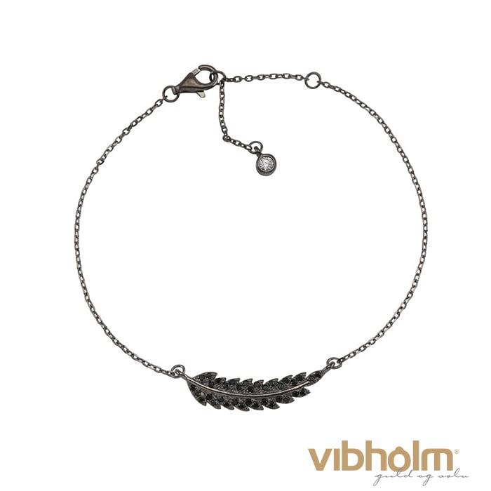 Joanli Nor Feather armbånd i sort rhodineret sølv med fjer og zirkonia 845 048-2