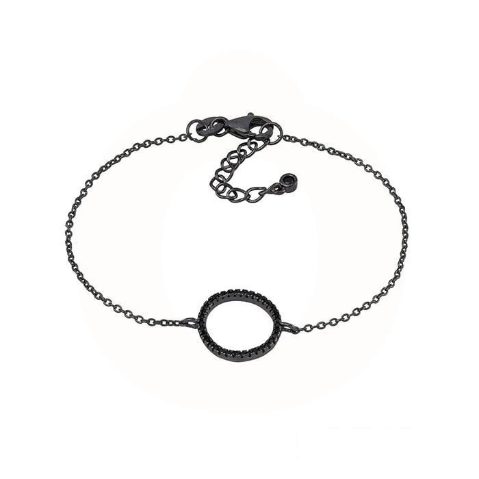 Joanli Nor Anna armbånd i sort rhodineret sølv med cirkel og sorte zirkonia 845 011-2