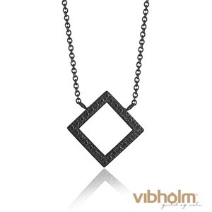 Kranz firkant halskæde i sort stål med sorte zirkonia 1504011
