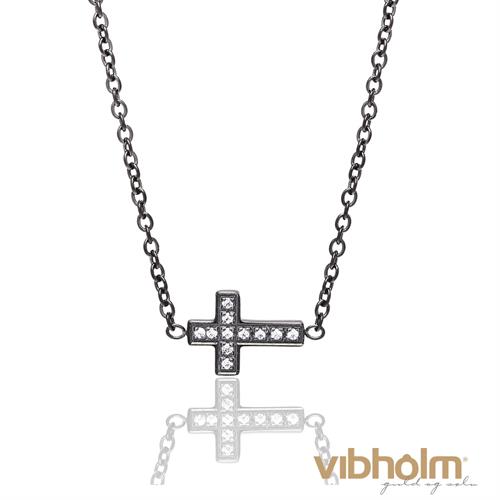 Kranz Small Cross halskæde i sort rustfrit stål 1505391