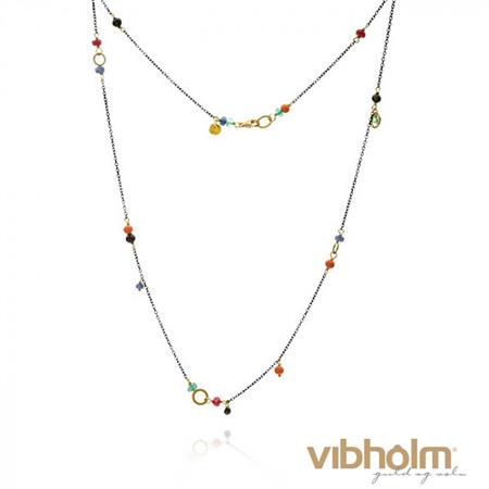 Dulong Fine Jewelry Piccolo Halskæde i oxideret sterlingsølv med mange ædelsten PIC5_K1106