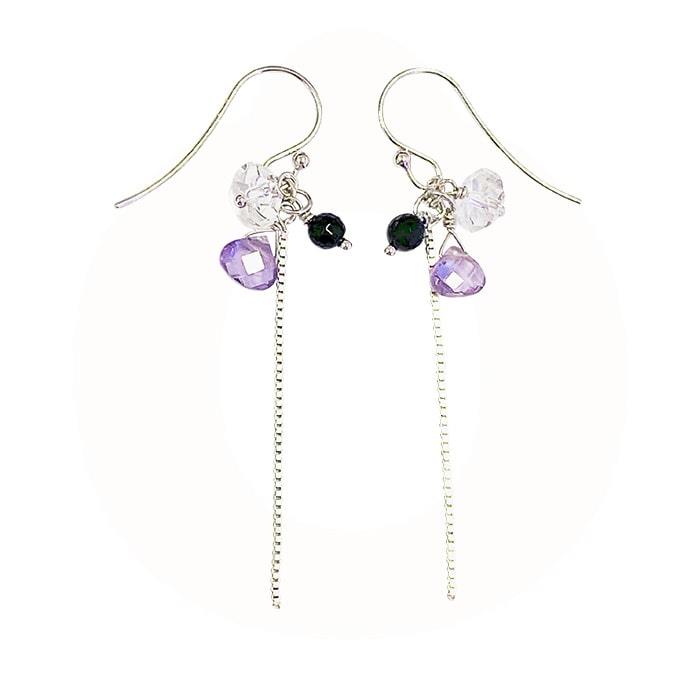 LuvaLu Jewellery - Ørebøjler Med Kvarts, Ametyst og Onyx - sterlingsølv LS60242R